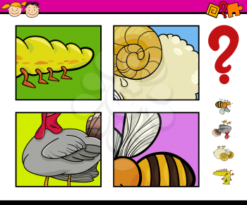 Cartoon Illustration of Educational Game of Guessing Animals for Preschool Children