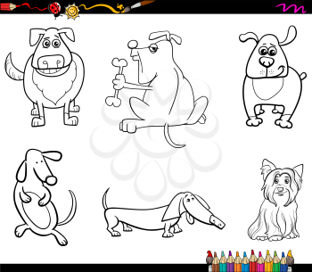 Black and White Cartoon Illustration Dogs Animal Characters Set Coloring Book