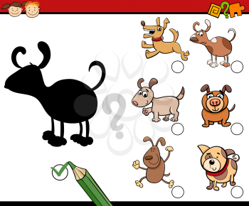 Cartoon Illustration of Educational Shadow Task for Preschool Children with Dogs