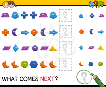 Cartoon Illustration of Completing the Pattern Educational Activity Task for Preschool Children with Geometric Shapes
