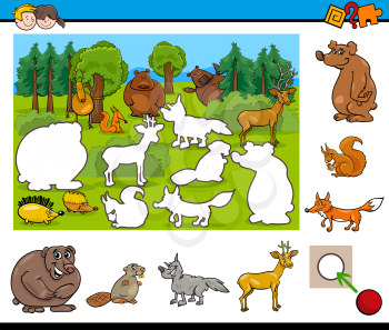 Cartoon Illustration of Educational Activity for Preschool Children with Wild Animal Characters