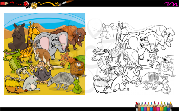 Black and White Cartoon Illustration of Animal Characters Coloring Book Activity
