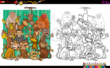 Cartoon Illustration of Monkey and Ape Characters Coloring Book Activity