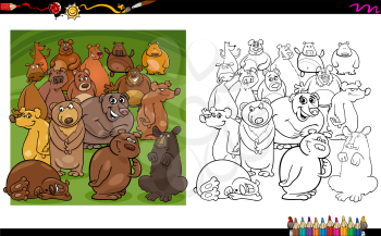 Cartoon Illustration of Bear Animal Characters Coloring Book Activity
