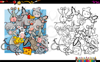 Cartoon Illustration of Mouse and Rat Characters Coloring Book Activity