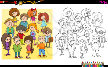 Cartoon Illustration of Kid Characters Coloring Book Activity