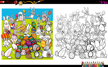 Cartoon Illustration of Easter Bunny Characters Coloring Book Activity