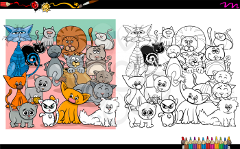 Cartoon Illustration of Funny Cat Characters Coloring Book Activity