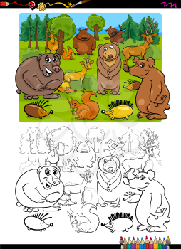 Cartoon Illustration of Forest Wild Animal Characters Coloring Book