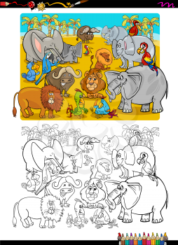 Cartoon Illustration of Safari Animal Characters Coloring Page