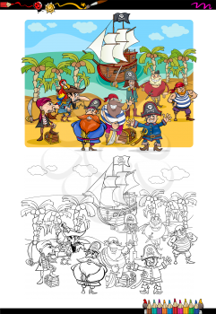 Cartoon Illustration of Pirate Characters Coloring Book Activity