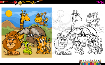 Cartoon Illustration of Safari Animal Characters Coloring Page