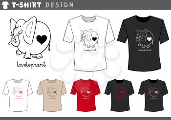 Illustration of T-Shirt Design Template with Cartoon Cute Elephant in Love