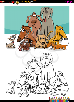 Cartoon Illustration of Dog Animal Characters Group Coloring Book