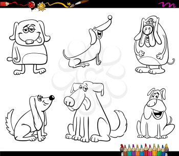 Black and White Cartoon Illustration Dogs Animal Characters Set Coloring Book