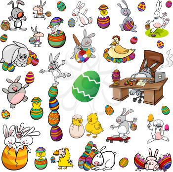 Cartoon Illustration of Easter Characters and Themes Clip Art Set