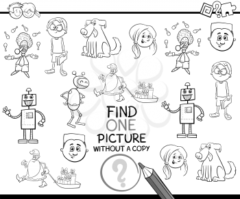 Black and White Cartoon Illustration of Educational Activity of Picture without Pair Search for Children Coloring Book
