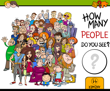 Cartoon Illustration of Educational Counting Task for Children with People Characters Crowd