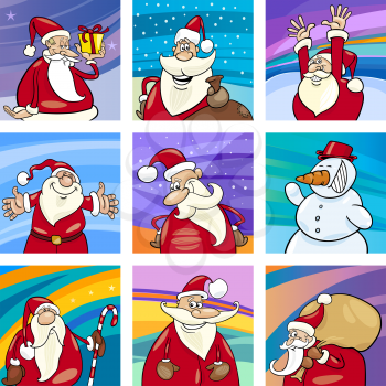 Cartoon Illustration of Christmas Cards with Santa Claus Characters Collection
