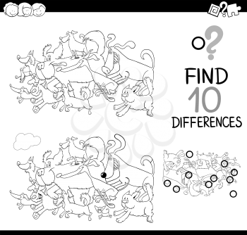 Black and White Cartoon Illustration of Finding Details Educational Activity for Children with Running Dogs Animal Characters Coloring Book