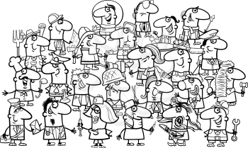 Black and White Cartoon Illustration of Professional People Big Group Coloring Page