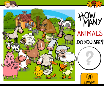 Cartoon Illustration of Educational Counting Math Activity for Children with Wildlife Animal Characters