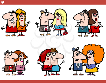 Cartoon Illustration of Couple Funny Characters Set