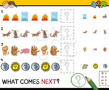 Cartoon Illustration of Completing the Pattern Educational Activity Game for Children