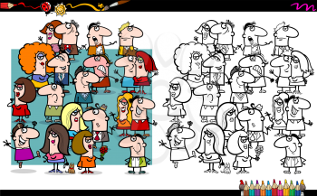 Cartoon Illustration of People Group Coloring Book Activity