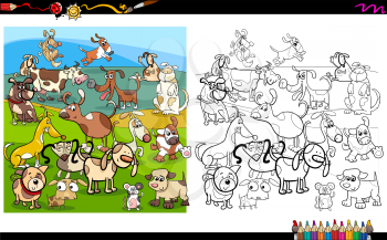Cartoon Illustration of Funny Dogs Coloring Book Activity