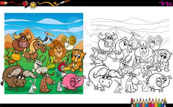 Cartoon Illustration of Animals Group Coloring Book Activity