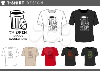 Illustration of T-Shirt Design Template with Trash Can and Humorous Text