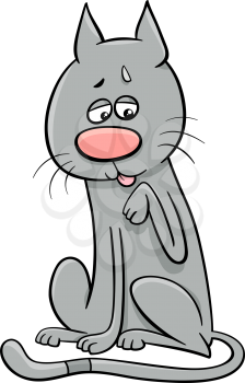 Cartoon Illustration of Cat Animal Character Licking his Paw