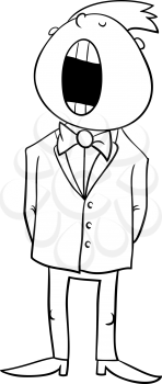 Black and White Cartoon Illustration of Singing Boy Character Coloring Page