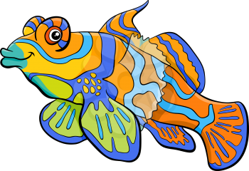 Cartoon Illustration of Mandarin Fish Sea Life Animal Character