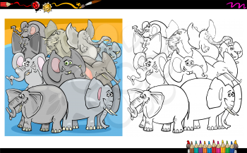 Cartoon Illustration of Elephants Animal Characters Group Coloring Book Activity