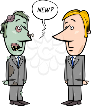 Concept Cartoon Illustration of Zombie Businessman and a new Employee