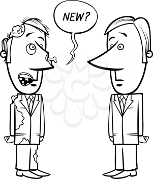 Black and White Concept Cartoon Illustration of Zombie Businessman and a new Employee