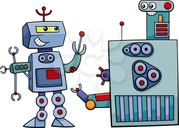 Cartoon Illustration of Robots Science Fiction Character