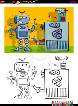 Cartoon Illustration of Robot Fantasy Characters Coloring Book Activity