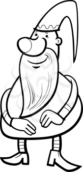 Black and White Cartoon Illustration of Dwarf or Gnome Fantasy Character Coloring Page