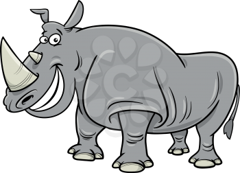 Cartoon Illustration of Rhinoceros Wild Animal Character