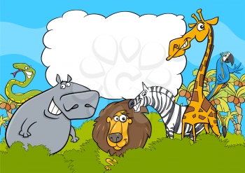 Cartoon Illustration of Wild Animal Characters with Blank Cloud