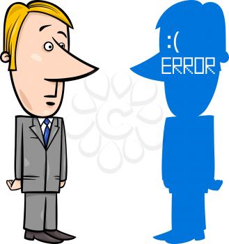 Concept Cartoon Illustration of Businessman with Blue Screen of Death Error