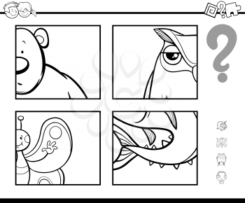 Black and White Cartoon Illustration of Educational Game of Guessing Animals for Preschool Kids Coloring Page