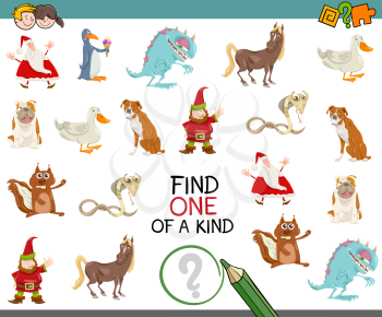 Cartoon Illustration of Find One of a Kind Educational Activity for Children