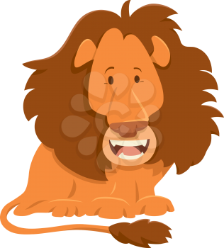 Cartoon Illustration of Funny Lion Wild Animal Character