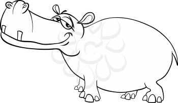 Black and White Cartoon Illustration of Hippopotamus Wild Animal Character Coloring Page