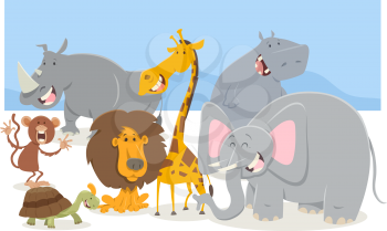 Cartoon Illustration of Safari Animal Characters Group