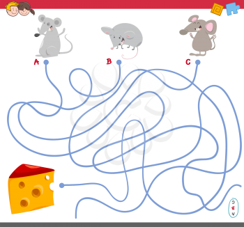 Cartoon Illustration of Paths or Maze Puzzle Activity Game with Scientist Characters